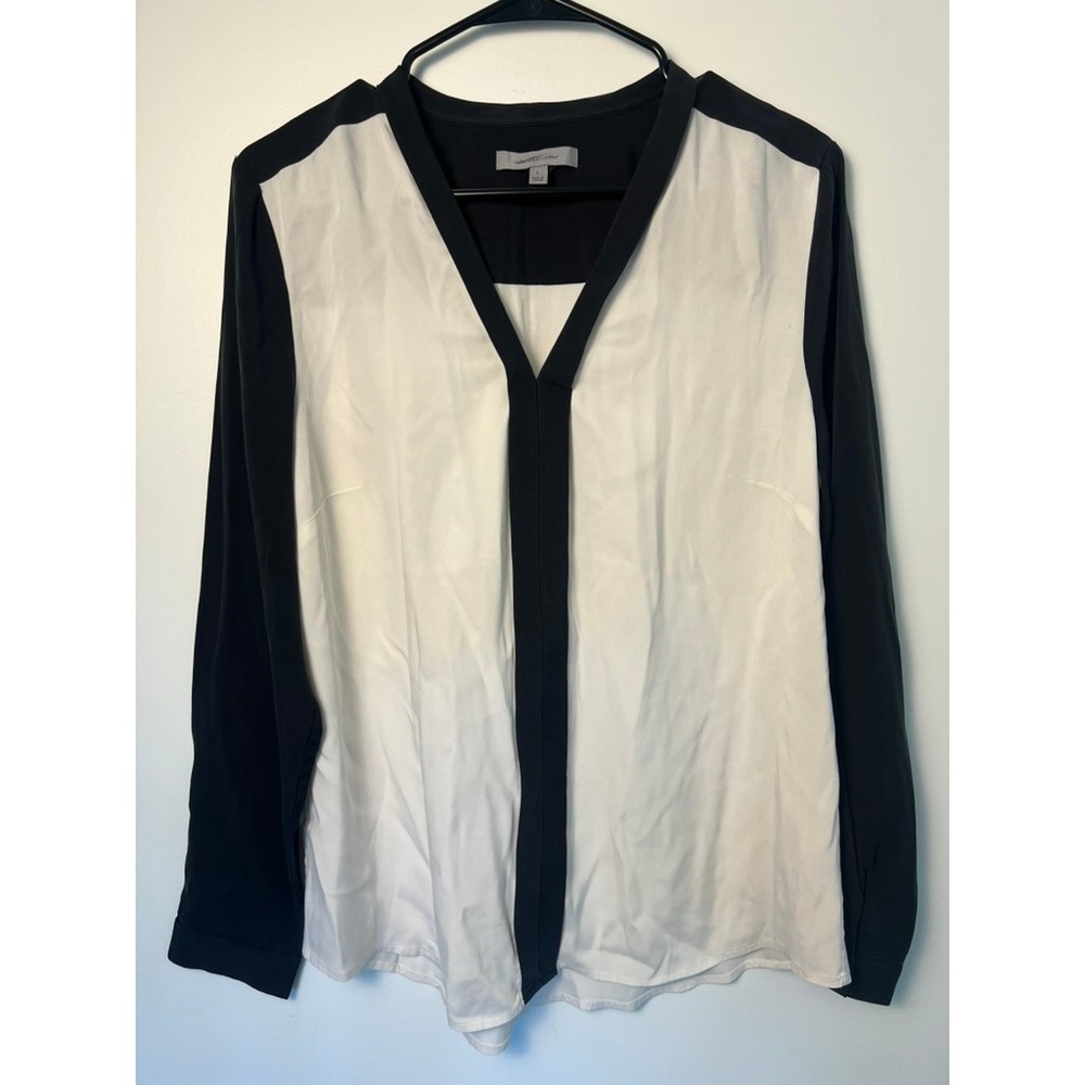 Classiques Entier Blouse Wm LG Black White Silk Blend Colorblock Office Goth